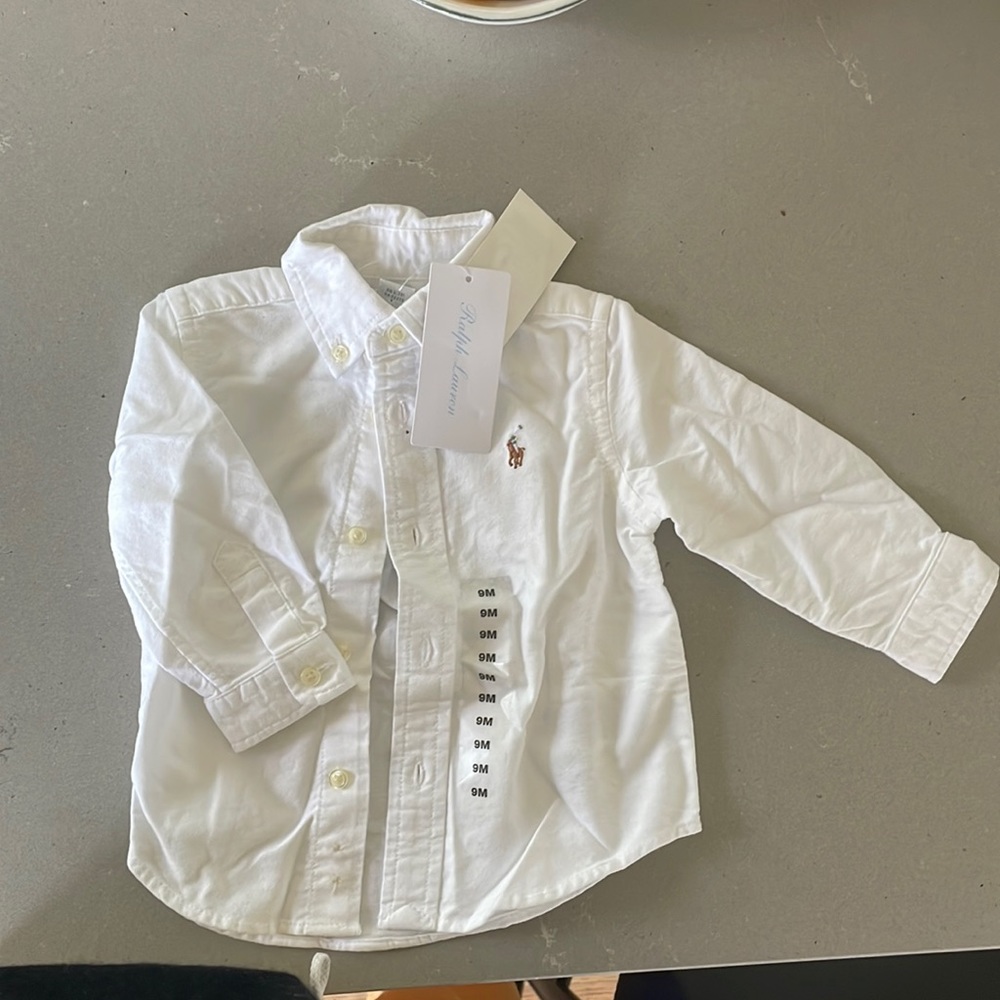 BWT Ralph Lauren white Oxford button down shirt. 9M